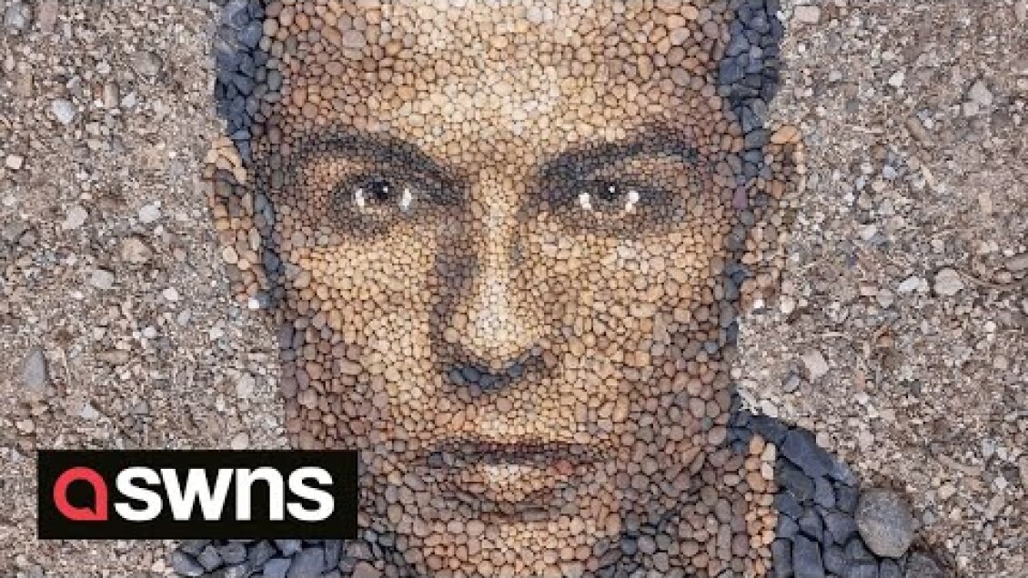 Artist creates portraits of famous figures using pebbles | SWNS