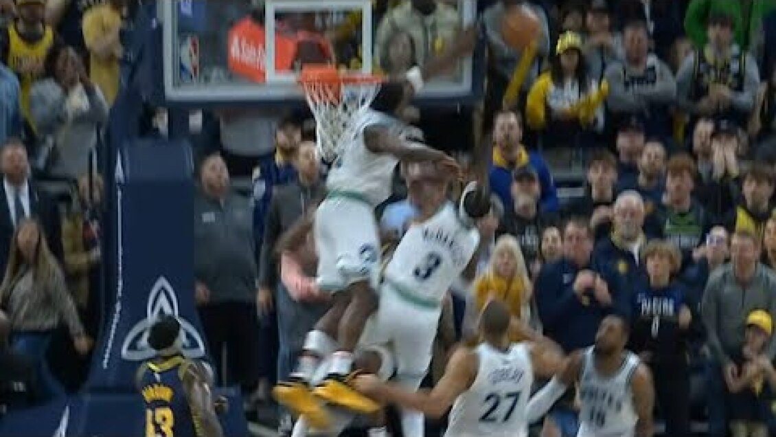 Anthony Edwards hits head on backboard for most insane game winning block vs Pacers 😱