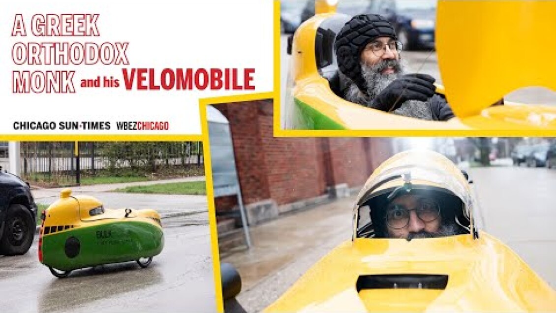 Meet the Greek Orthodox monk riding a lean, green, pedal-powered machine on Chicago streets