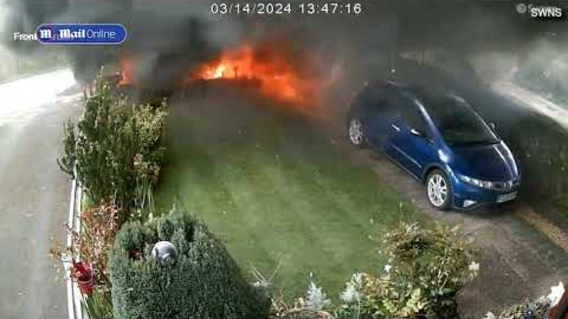 Terrifying moment ambulance explodes in a fireball seconds after dropping off 91-year-old patient