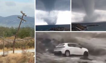 Απίστευτες εικόνες από την κακοκαιρία: Τεράστιος υδροστρόβιλος στη Ρόδο - Στύλος του ΔΕΔΔΗΕ λυγίζει στη Θράκη (Βίντεο)